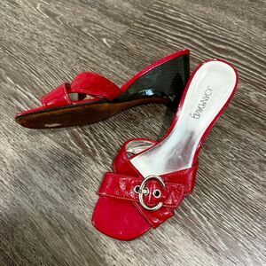 Late 1990s Joan & David Red Leather Kitten Heel Wedges